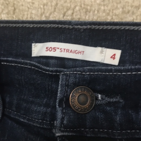 Levis 505™ Straight Jeans Dark Wash Stretch Blue Denim 9 Inch Rise Size 4 - Picture 4 of 9